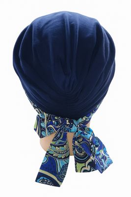 Carey chemo hat - Navy - Navy Paisley Ribbon