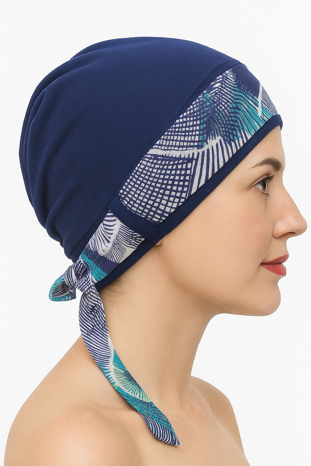 Carey Chemo Hat  - Navy with removable Navy printed Ribbon