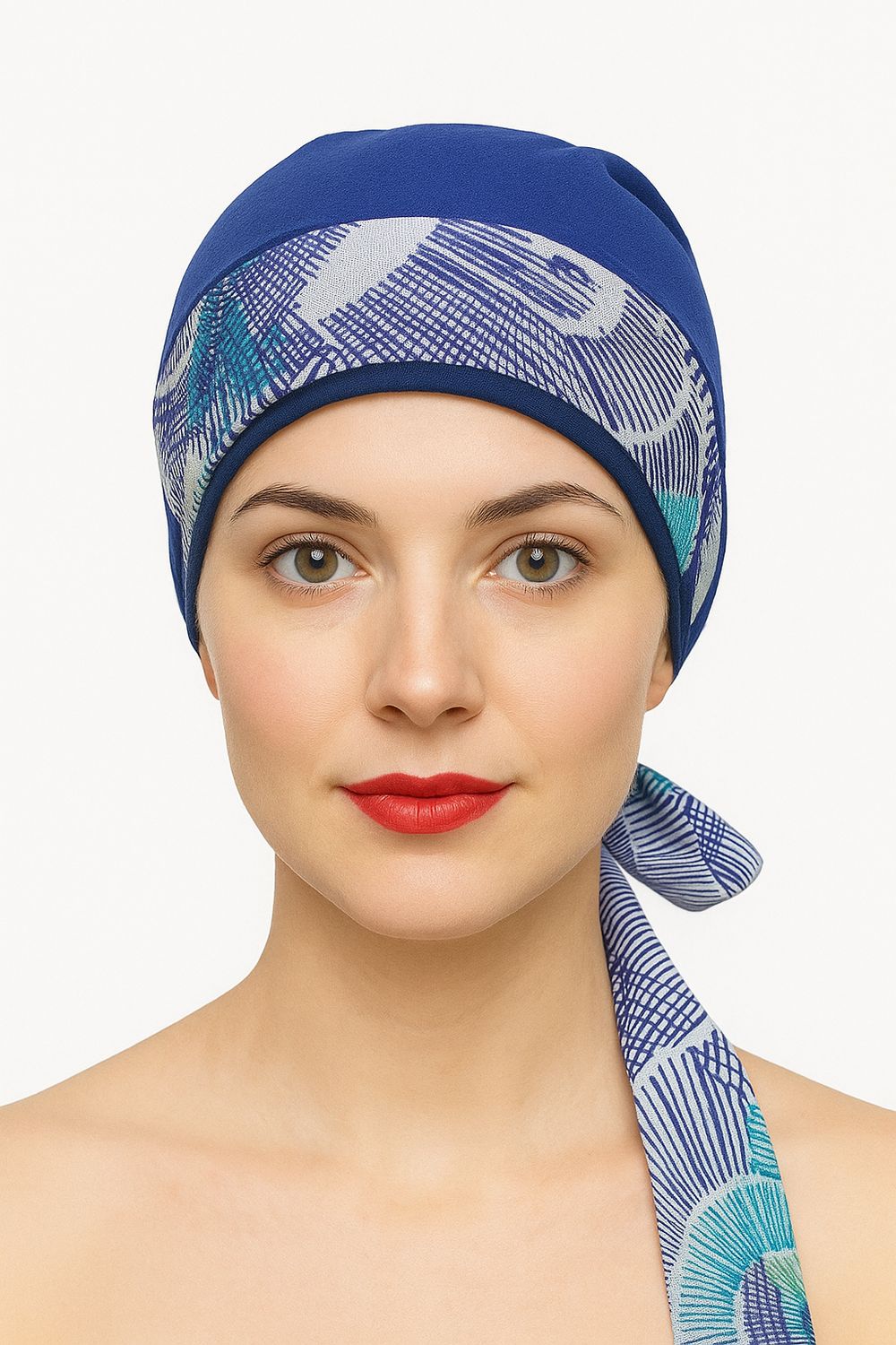 Carey Chemo Hat  - Navy with removable Navy printed Ribbon