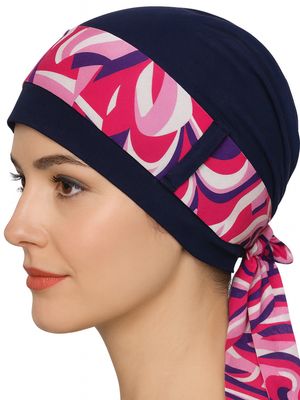 Carey Chemo Hat- Navy with Pink Ribbom