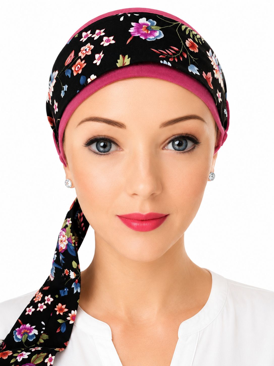 Carey Chemo Hat  - Dusty Rose with Black floral removable Ribbon