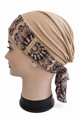 Carey chemo Hat - Beige hat with matching ribbon