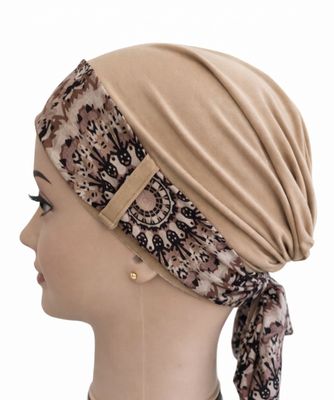 Carey chemo Hat - Beige hat with matching ribbon