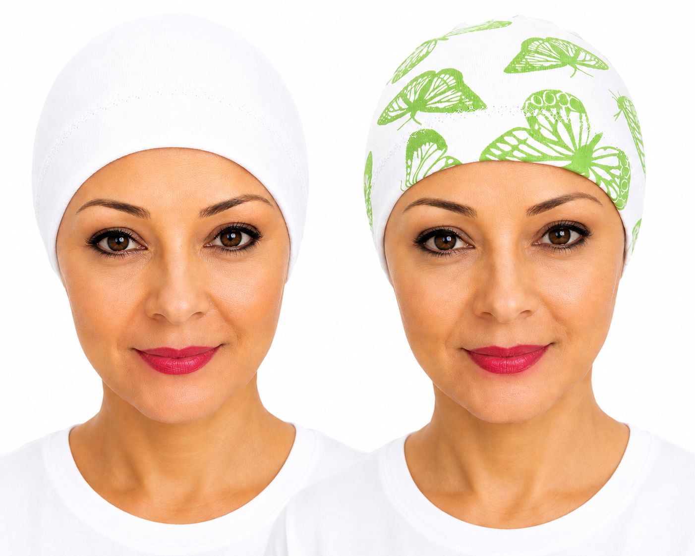 Twin Saver 2 x sleep hats white and green butterflies