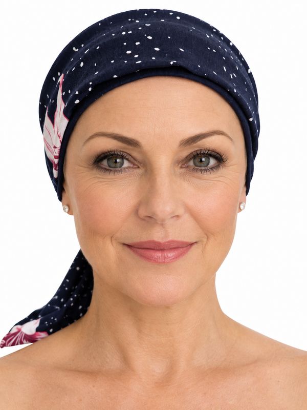Carey Chemo Hat - Navy hat with removable Ribbon