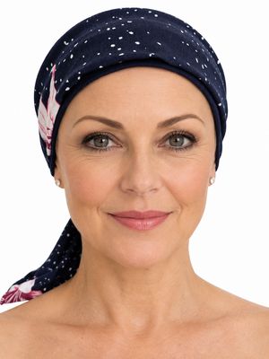 Carey Chemo Hat - Navy hat with removable Ribbon