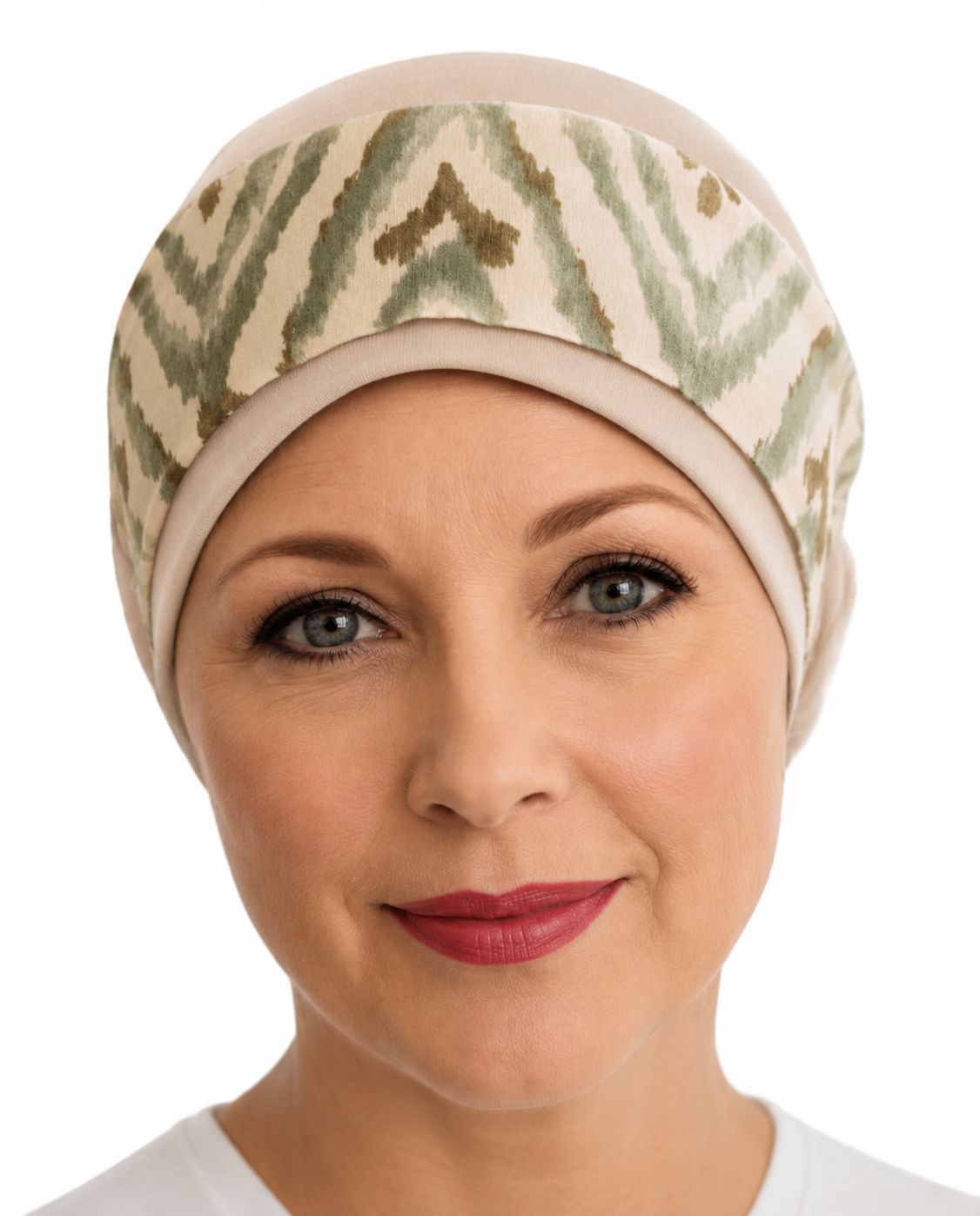 Carey Chemo Hat  - soft Beige hat with removable contrasting Ribbon