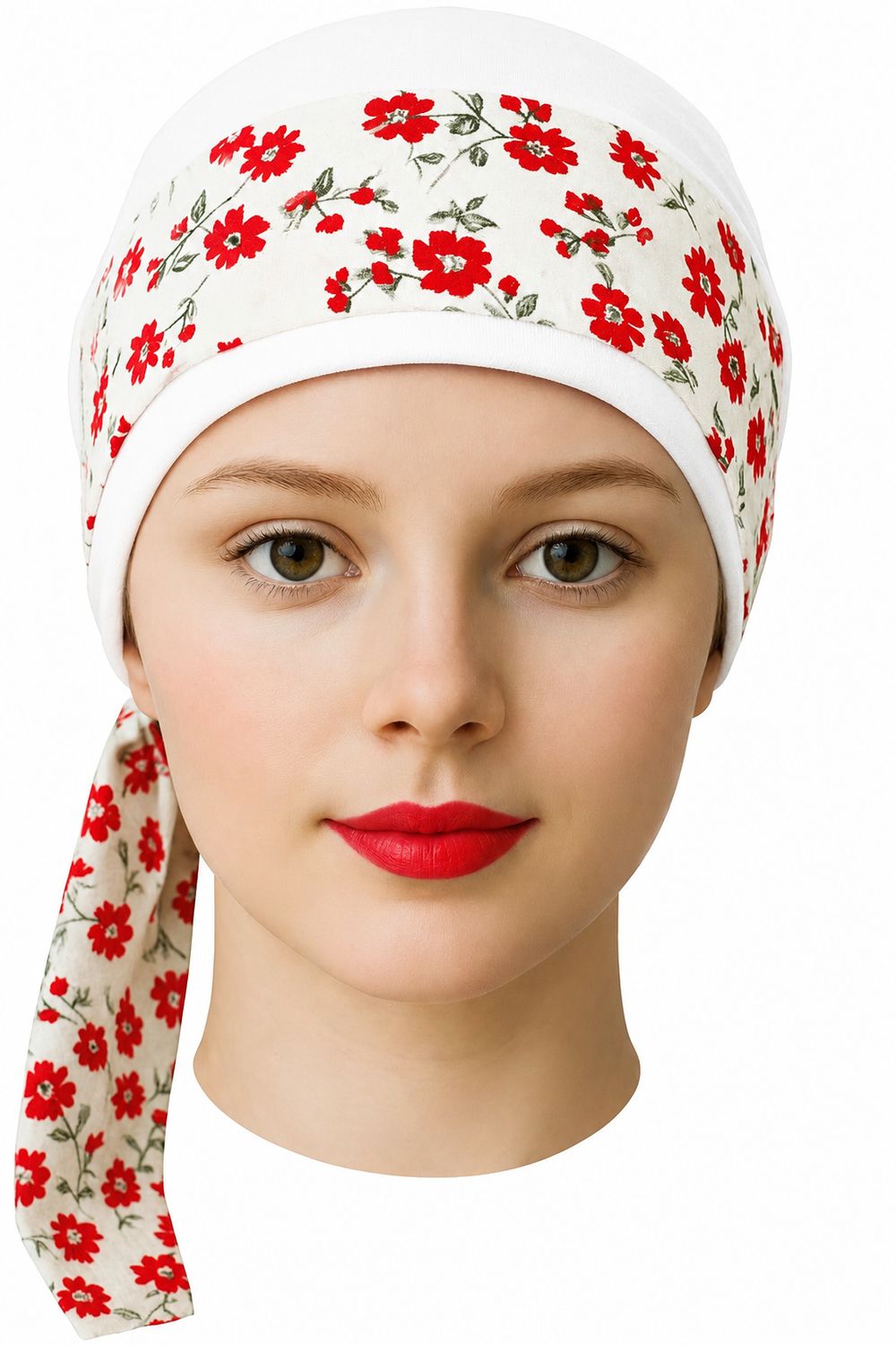 Carey Chemo Hat - White Chemo Hat with removable Ribbons