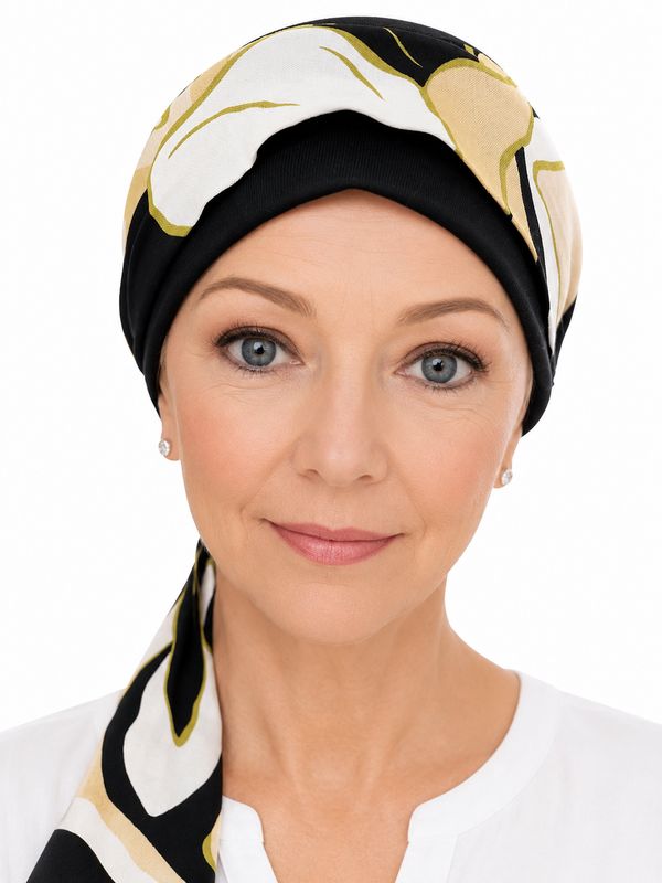 Carey Chemo Hat - Black hat with removable Ribbon