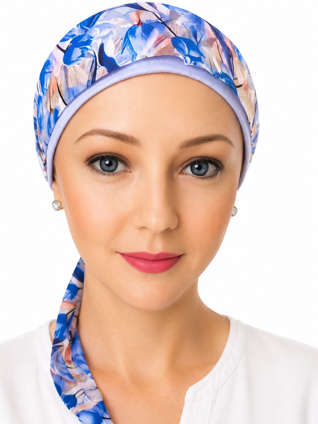 Carey Chemo Hat - White hat with pretty blue removable ribbon