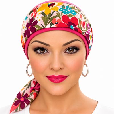 Carey Chemo Headwear - Dusty Rose hat with Removable floral ribbon