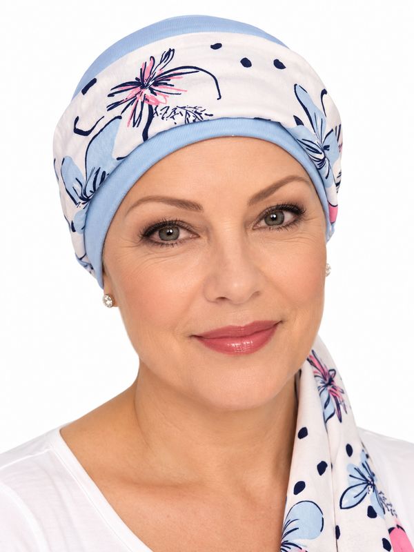 Carey Chemo Hat- light blue hat with removable ribbon to match 