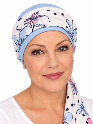 Carey Chemo Hat- light blue hat with removable ribbon to match 