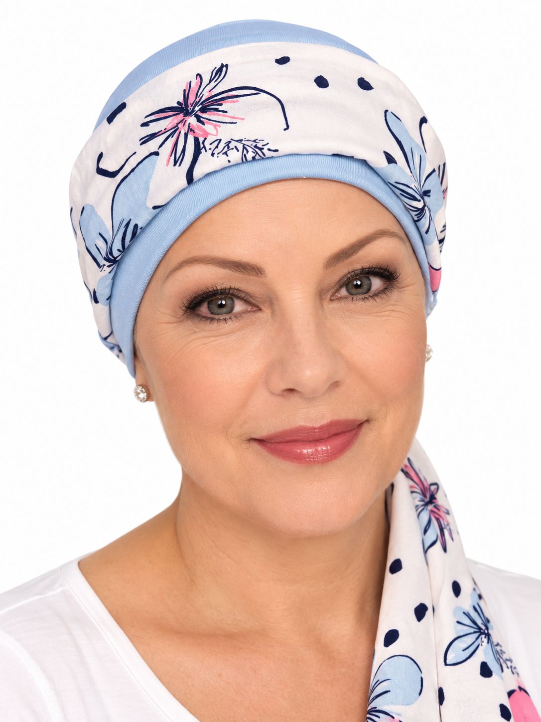 Carey Chemo Hat- light blue hat with removable ribbon to match 