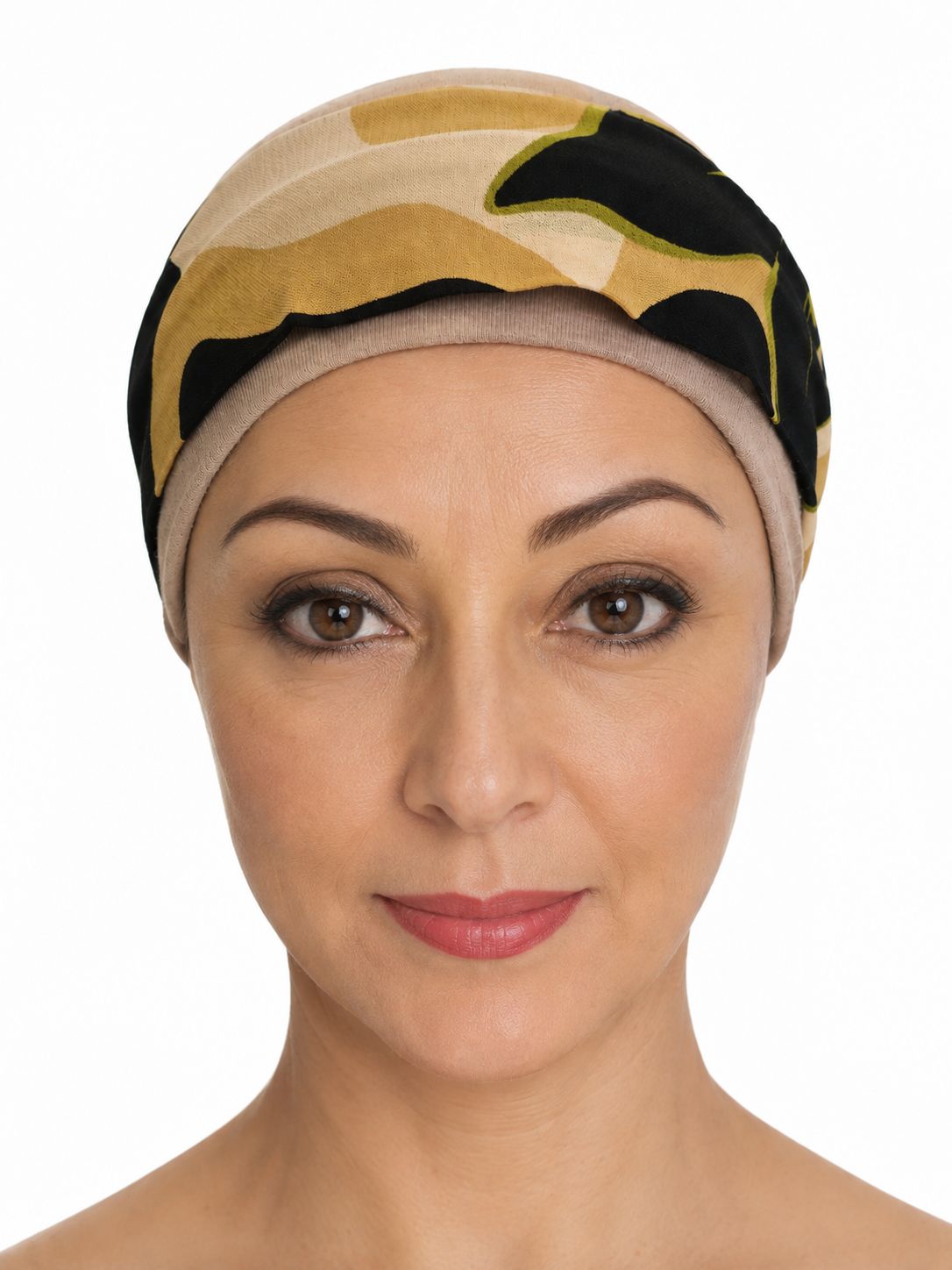 Carey Chemo Hat- Beige hat and removable print ribbon