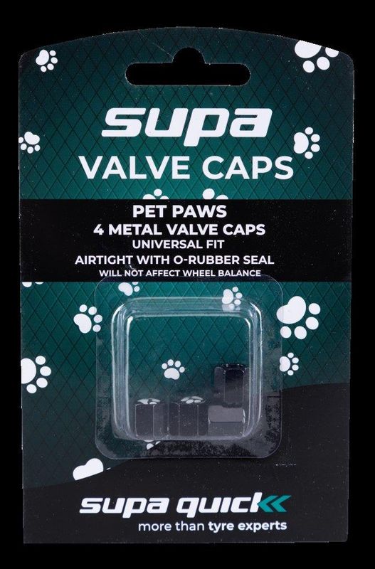 Valve Caps - Blister Pack - Black Pet Paws