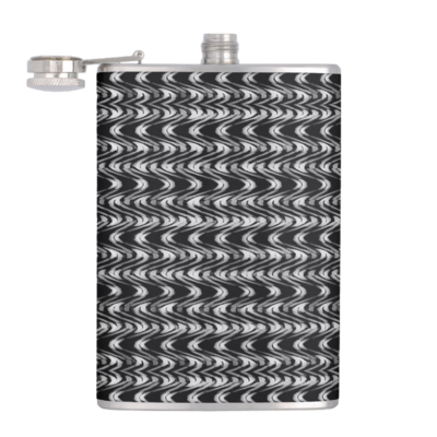 LEATHER HIP FLASK BLACK &amp; WHITE WEAVE PRINT DESIGN