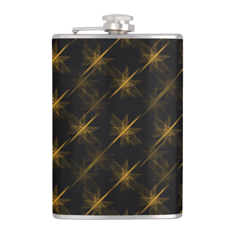 LEATHER HIP FLASK GOLD STAIRS PRINT