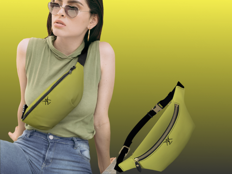 Yellow and Grey Gradient Leather Fanny Pack