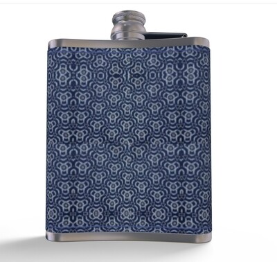 #NEW LEATHER HIP FLASK BLUE AFRICAN PRINT