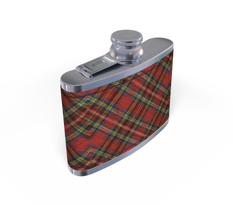 #NEW LEATHER HIP FLASK RED TARTAN PRINT DESIGN
