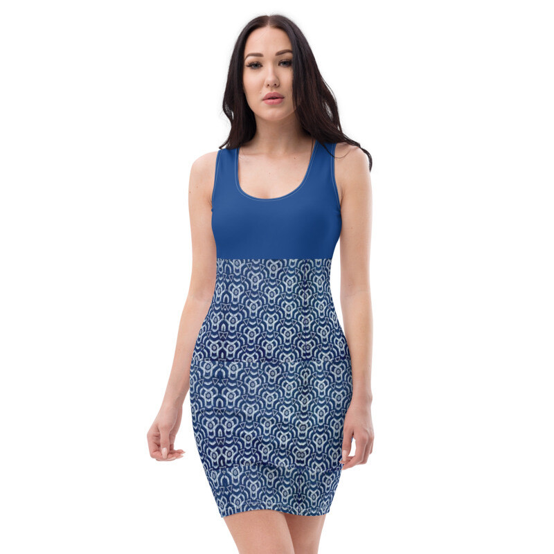Classic Blue and African Print Bodycon Dress