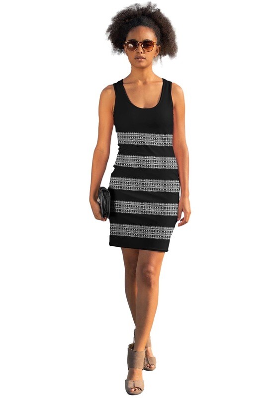 Monochromatic Stripes Print Bodycon Dress