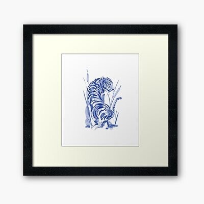 Blue and white Tiger Wall Frame