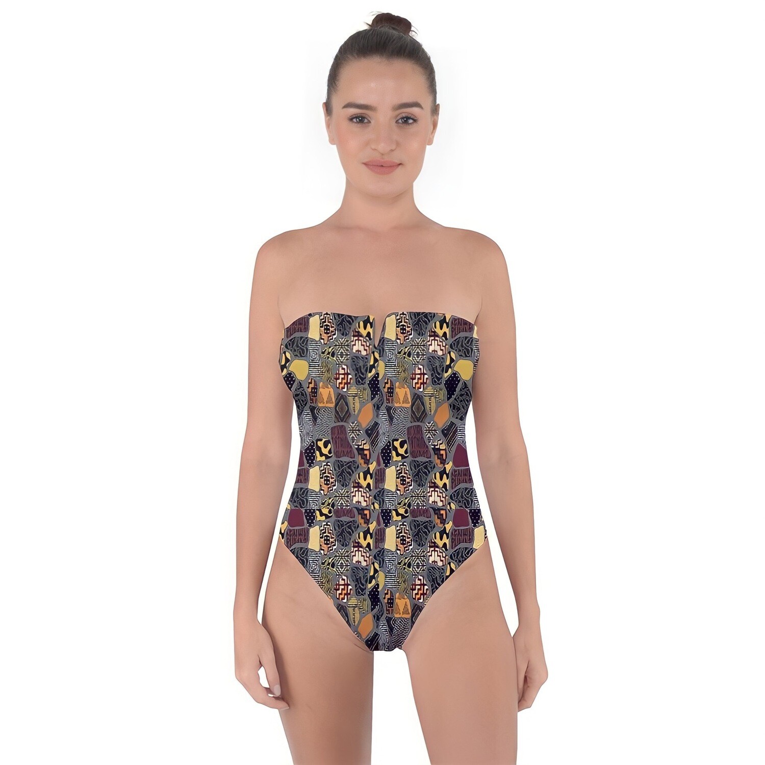 Tie Back One Piece Swimsuit Afro Print 1