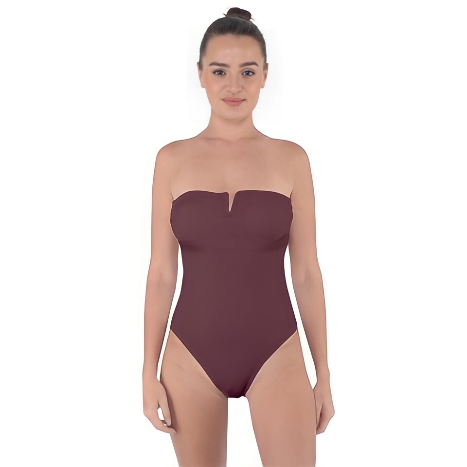 Tie Back One Piece Swimsuit Solid Colour Maroon