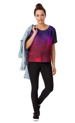 Purple and Red Watercolour Print Design Chiffon Top