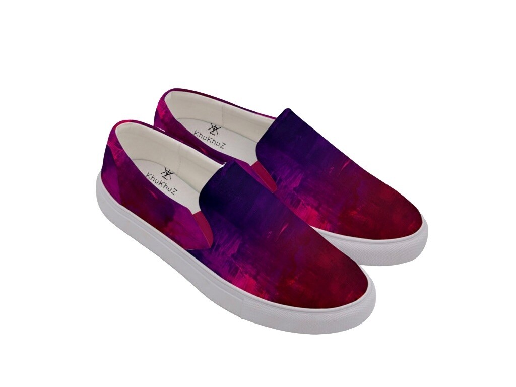 Women’s Purple and Red Watercolour Slip Ons