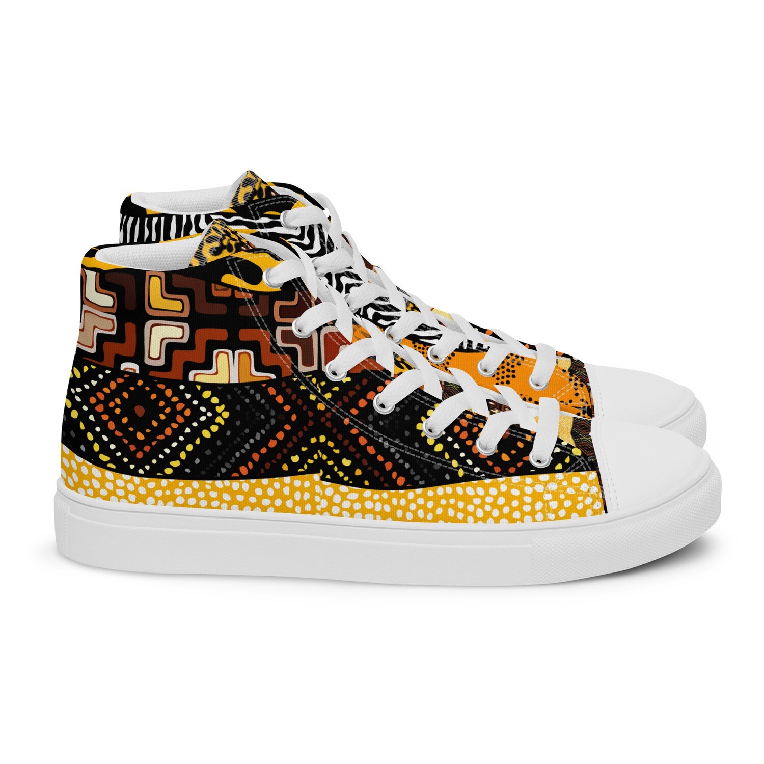 Women’s high top canvas shoes Afro Patchwork Print Design 9