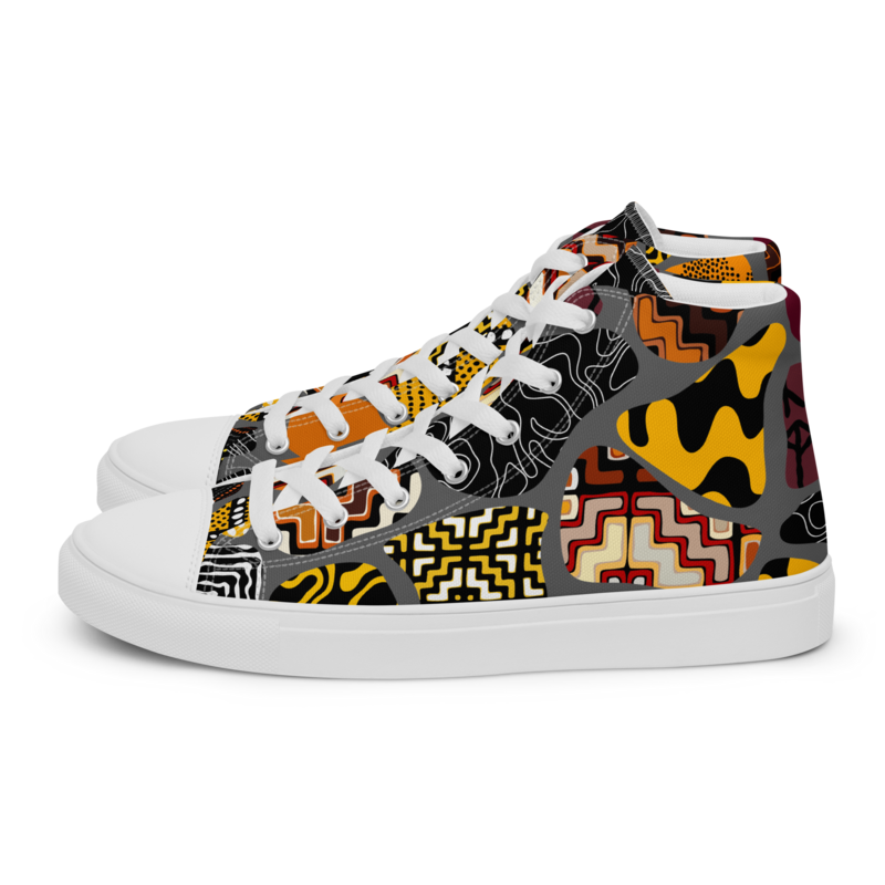 Women’s high top canvas shoes Afro Patchwork Print Design 5