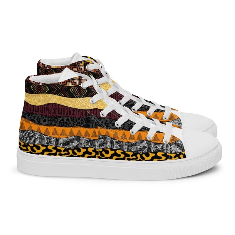 Women’s high top canvas shoes with Plain White Tongues Afro Print 9