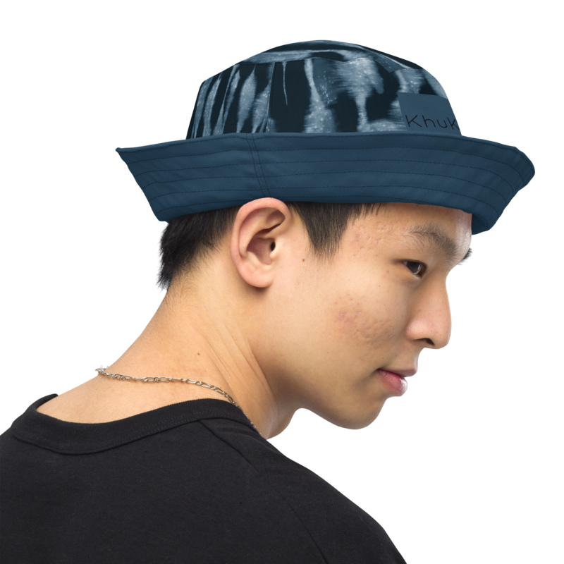 Reversible Bucket Hat Tie Dye Print 8 and Solid Color Navy Blue