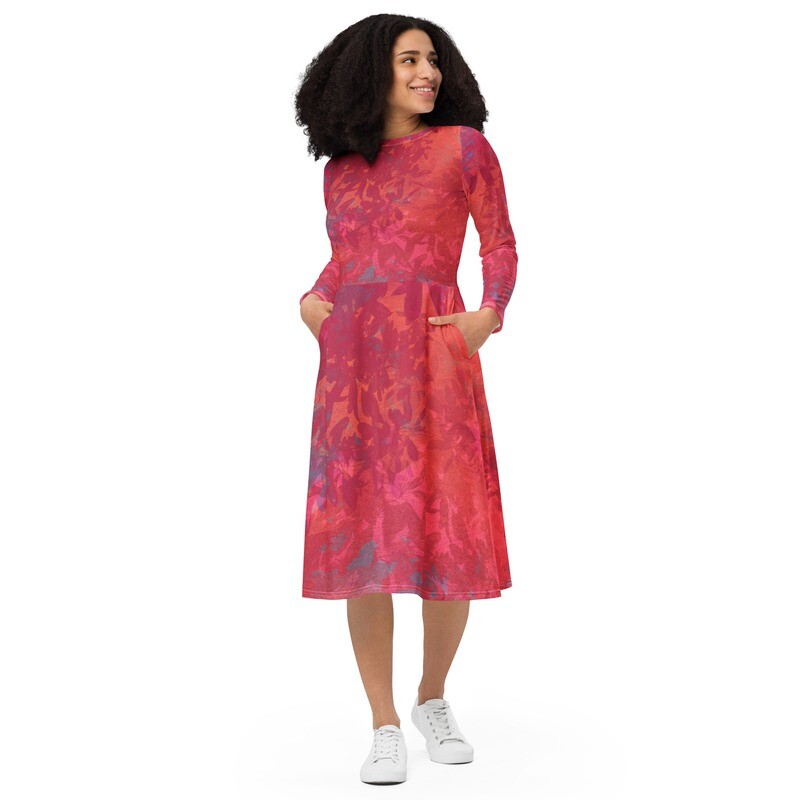 Long Sleeves Midi Dress Viva Magenta Texture 17 Metaverse