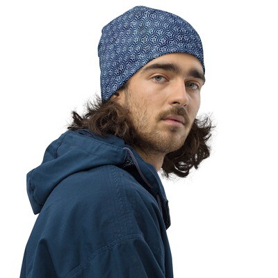 Beanie African Print Blue and white