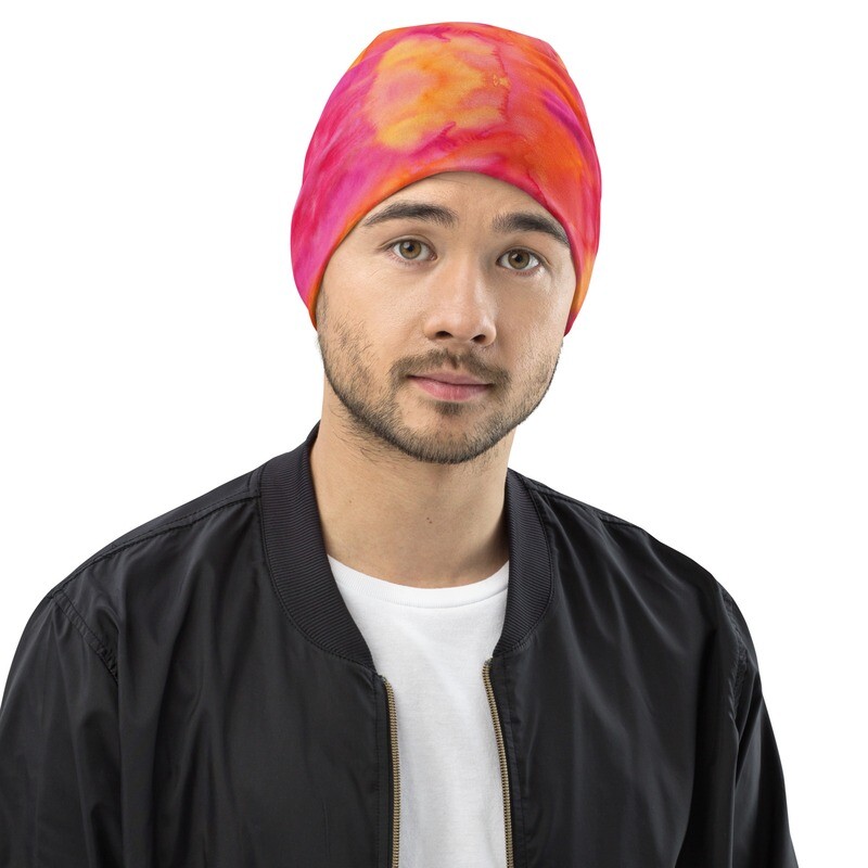 Beanie Hat Barbie Pink and Yellow VM Abstract Print #5.1