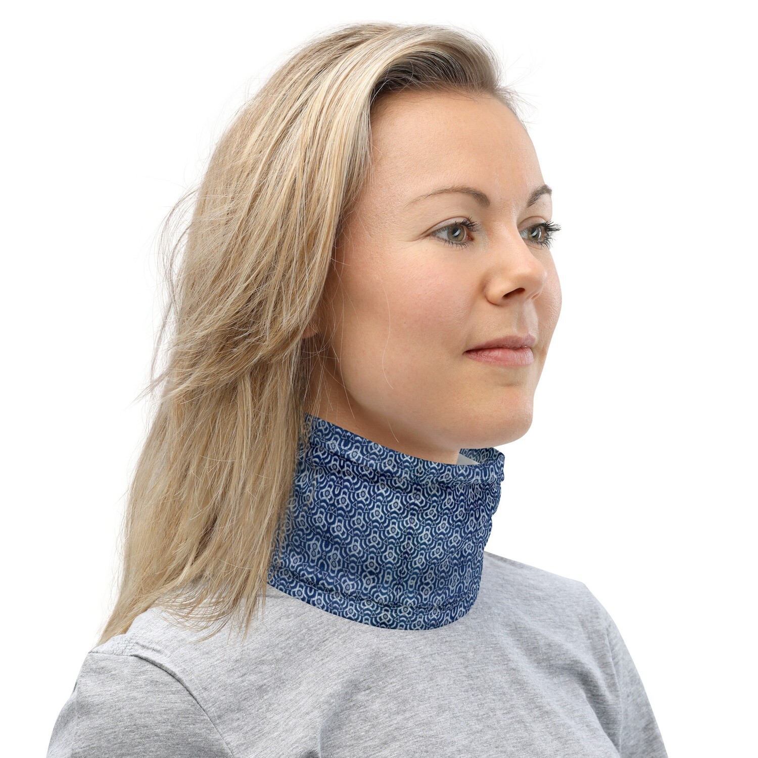 Neck Gaiter African Print Blue and White