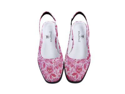 Women’s Classic Slingback Heels Floral Barbie Pink and White Shoes