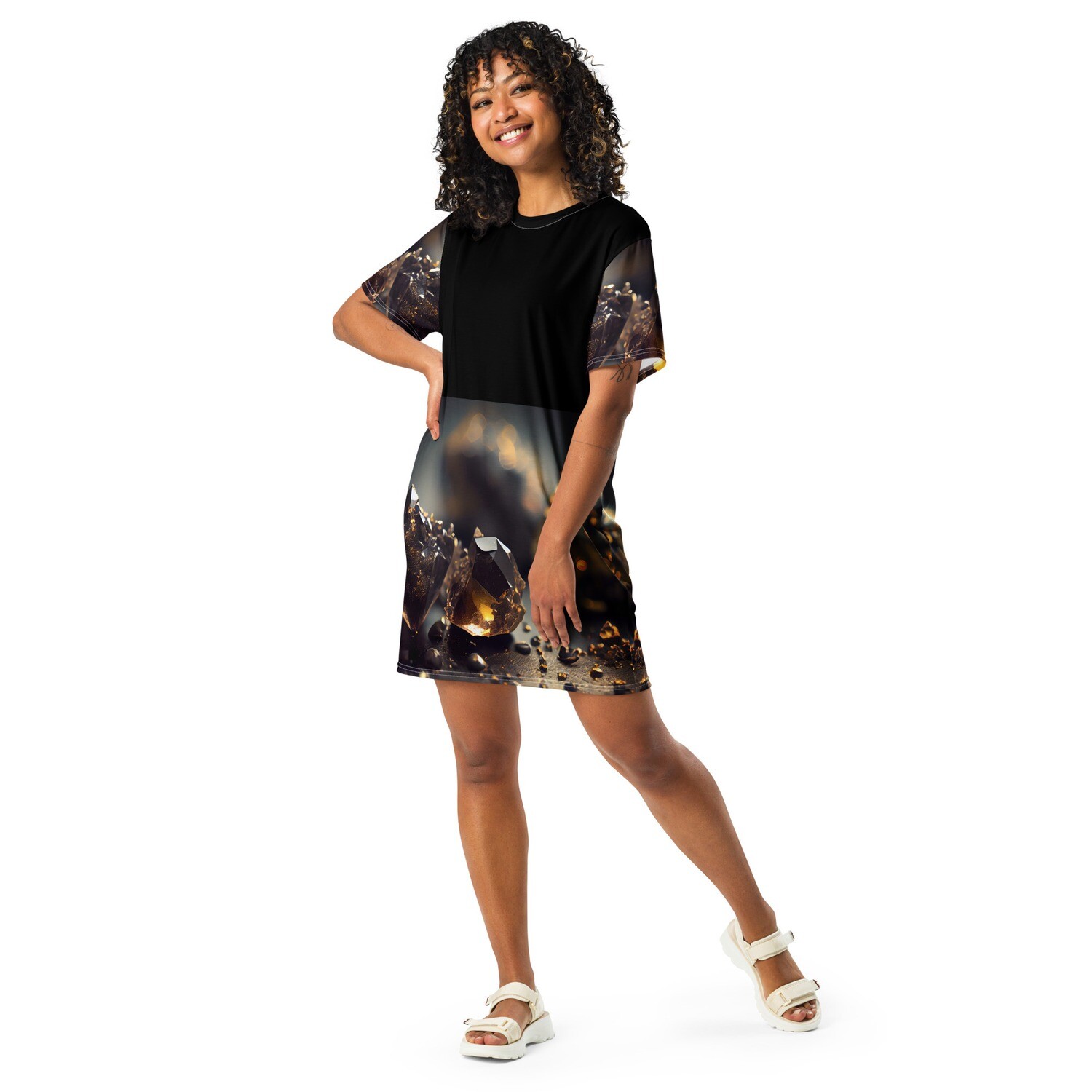 T-shirt Dress Black Gold Crystals 10
