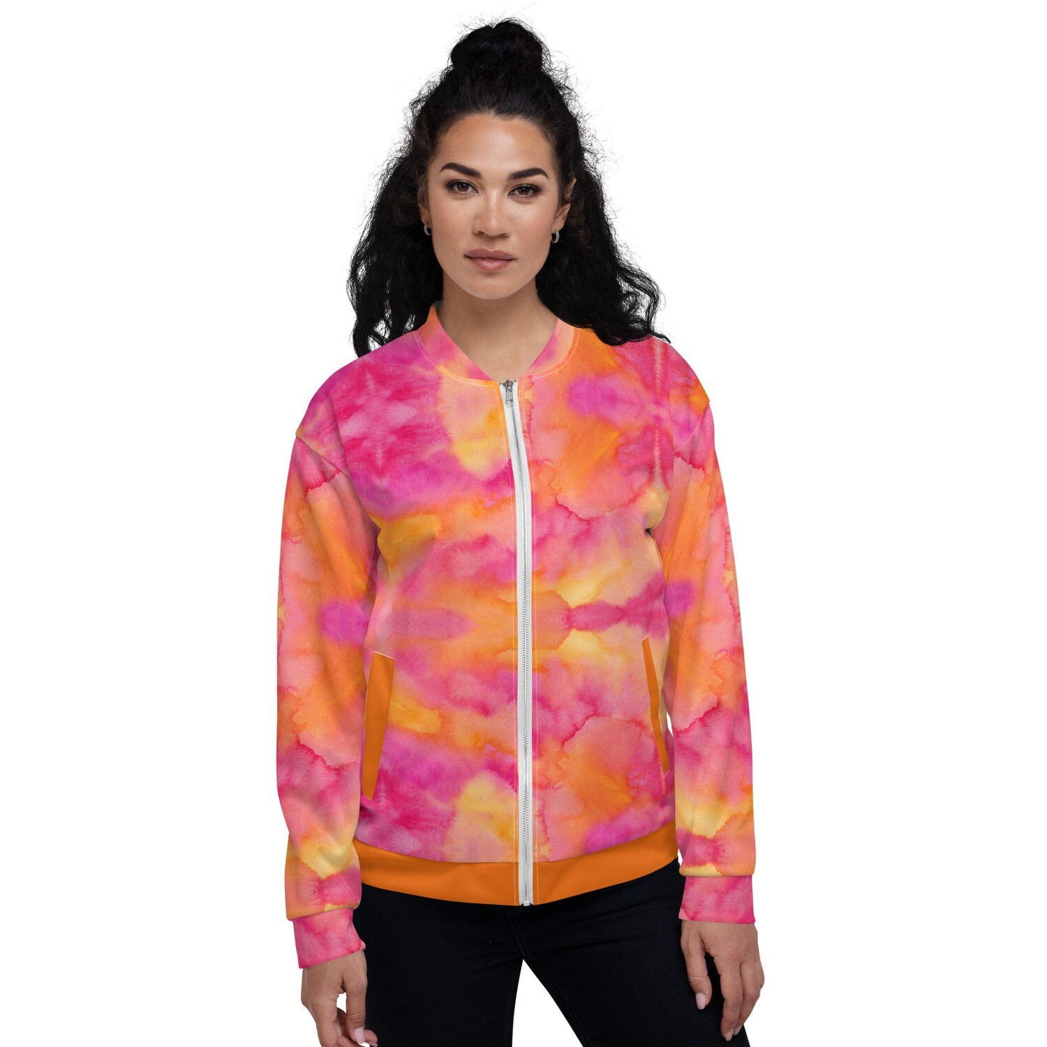 Unisex Bomber Jacket Orange and Pink