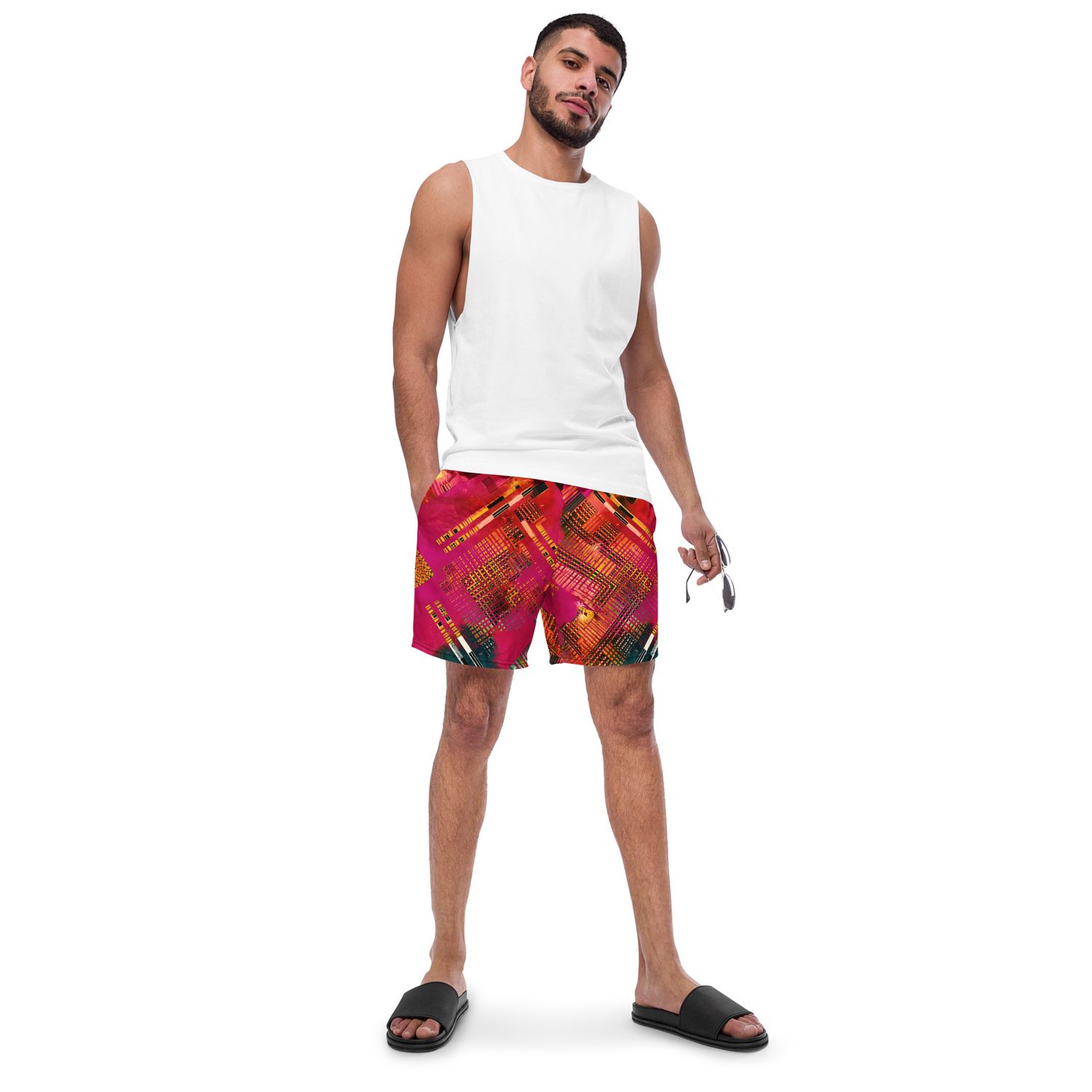 Men’s Recycled Swim Trunks Abstract Pink Print #7