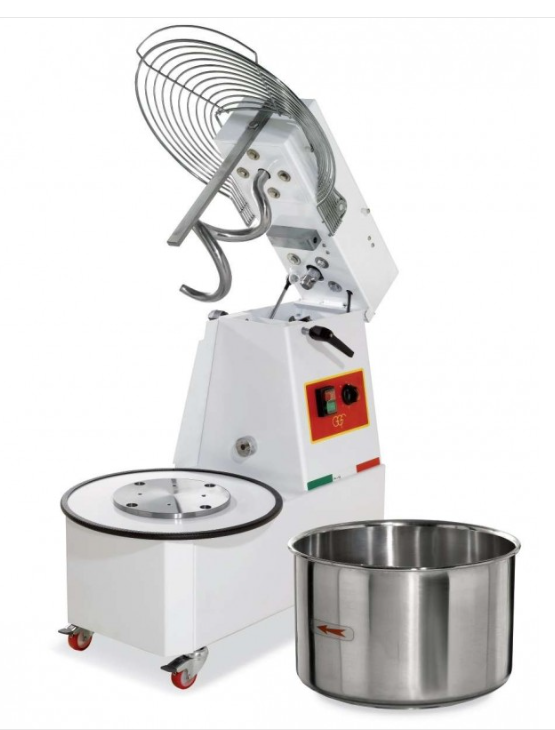 Amasadora de espiral con cuba extraíble y cabezal elevable. 22 L.