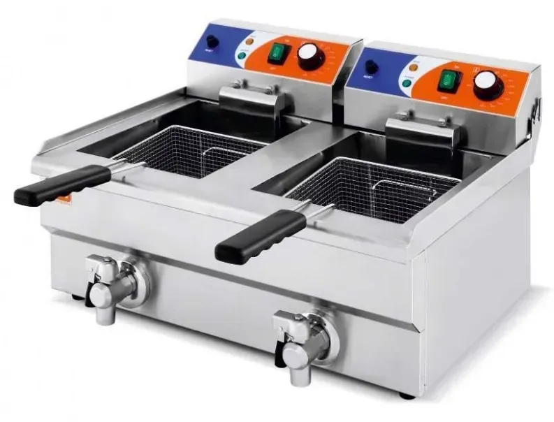 Freidora eléctrica de 8+8 L con grifo.