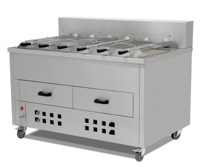 Asador a brasa horizontal de 5 espadas.