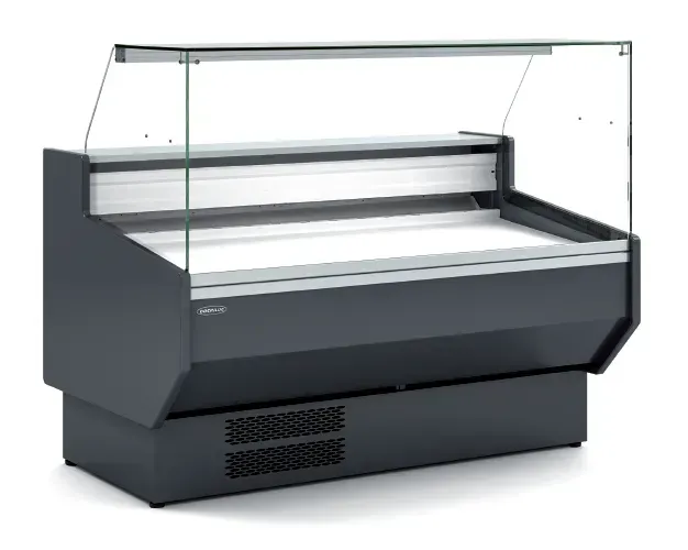 Vitrina expositora con cristal recto y reserva. 1200 mm.
