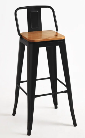 Taburete TX con respaldo en Madera Natural Negro