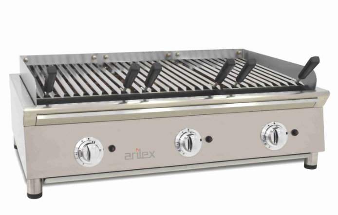 Parrilla vasca a gas con piedra volcánica.